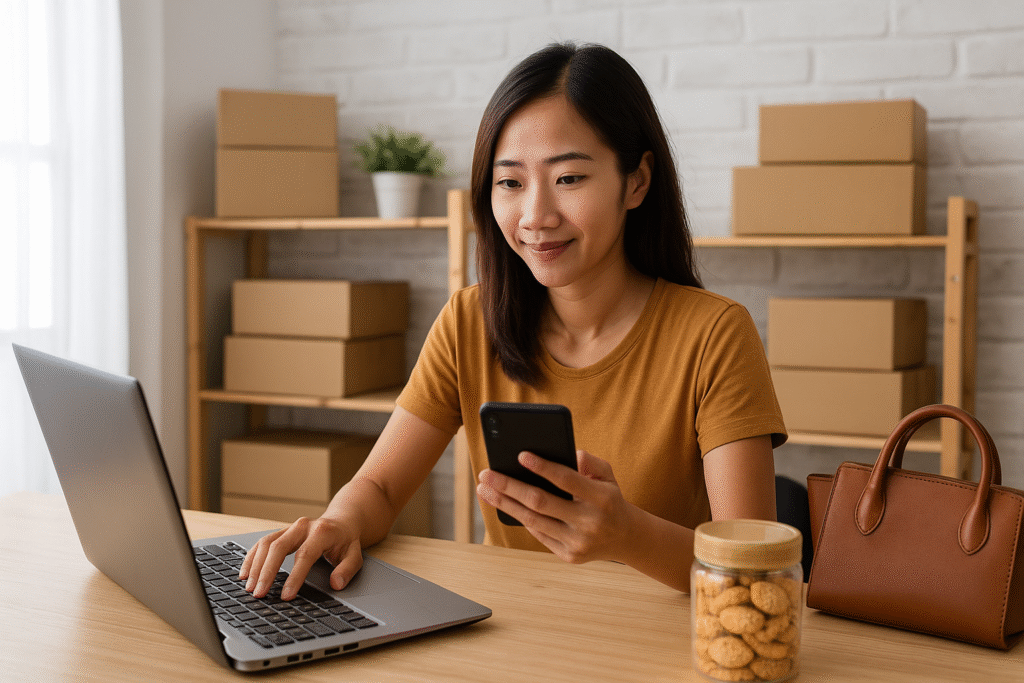 Strategi digital marketing UMKM 2025 dengan laptop dan smartphone