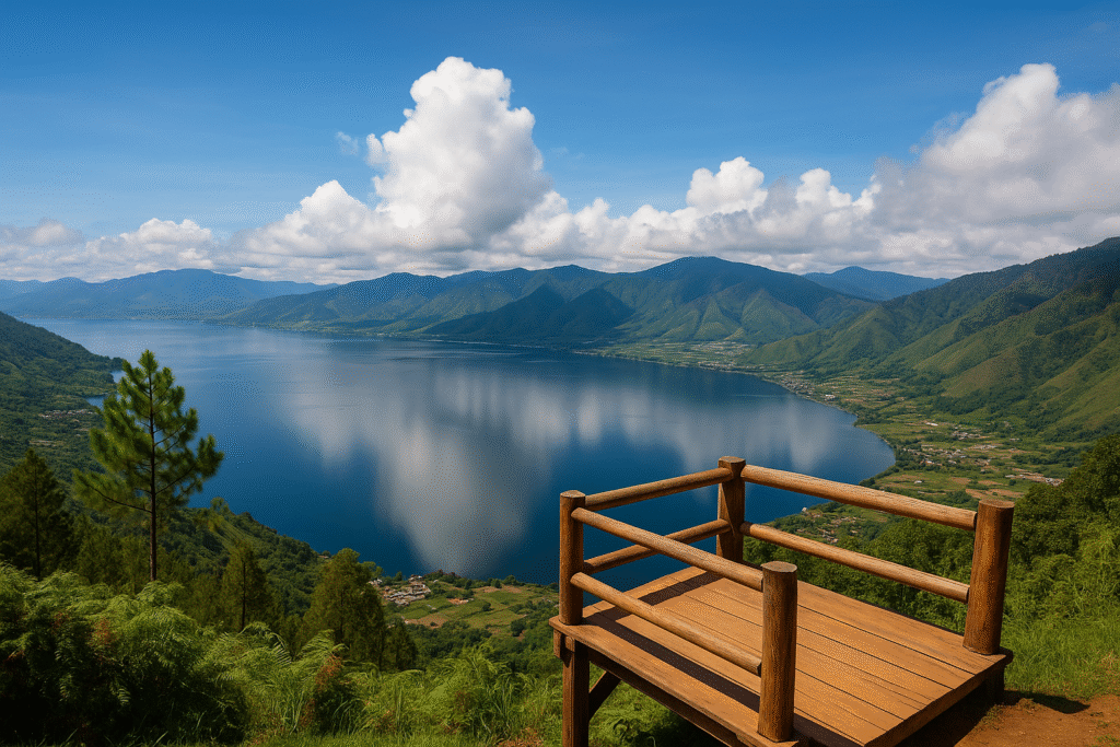 Panorama Pantan Terong dengan pemandangan Danau Laut Tawar dari ketinggian