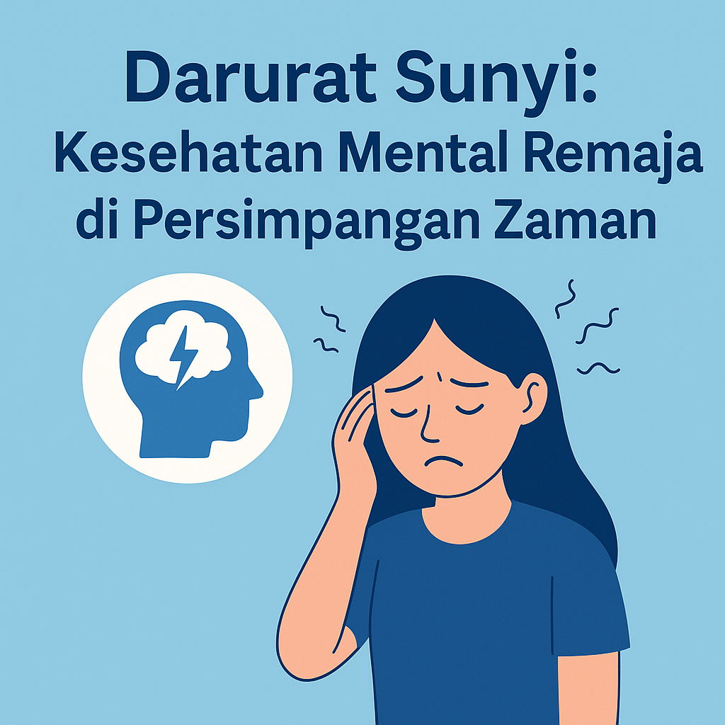 Ilustrasi digital remaja Indonesia dengan simbol hati dan pikiran, mewakili topik kesehatan mental remaja